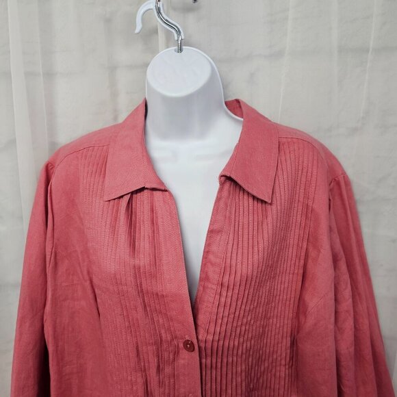 Jones New York Pink Linen Blouse Pintuck Boho Shacket 20W - Picture 2 of 13